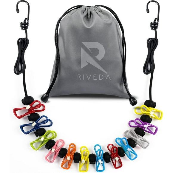 Portable Travel Clothesline with 12 Colorful Clips & Bag, Elastic RV & Camping Clothes Line for Indoor Laundry Drying Line & Outdoor Camping Accessories (Elastic)