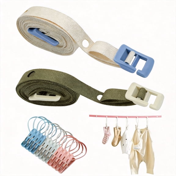 Portable Travel Clothesline 2 Pack Heavy Duty Windproof Retractable Laundry Line 7.5FT Nylon 34 Holes No Slip Hanging Cord with 12 Utility Clips