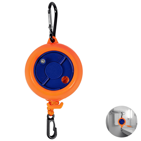 Portable Travel Clothesline Cord Kit, Retractable Laundry Drying Rope with Hand-Crank, Orange Camping Clothes Line Set with 10 Buckles, 20 Clips and Storage Bag, 3-Piece, 32.8 ft / 10 m