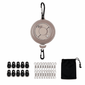 Portable Travel Clothesline Kit, Retractable Camping Laundry Line with 32Ft Rope, 20 Clothespins, 10 Windproof Buckles and Storage Bag for Hotel, RV, Hiking, Camping Outdoor Trips