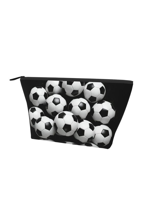 Portable Travel Clutch Cosmetic Makeup Pouch Bag Soccer-Balls Black Organizer Purse (Trapezoid Pouch)