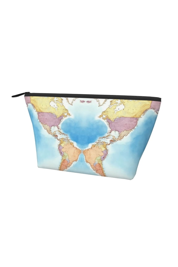 Portable Travel Clutch Cosmetic Makeup Pouch Bag World Map Organizer Purse (Trapezoid Pouch)