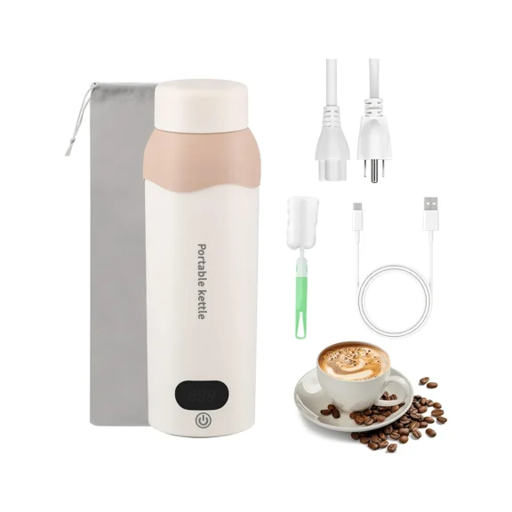 Portable Travel Electric Kettle 304 Stainless Small Water Boiler 450ml USB And Plug In Water Heater Steel With Bag