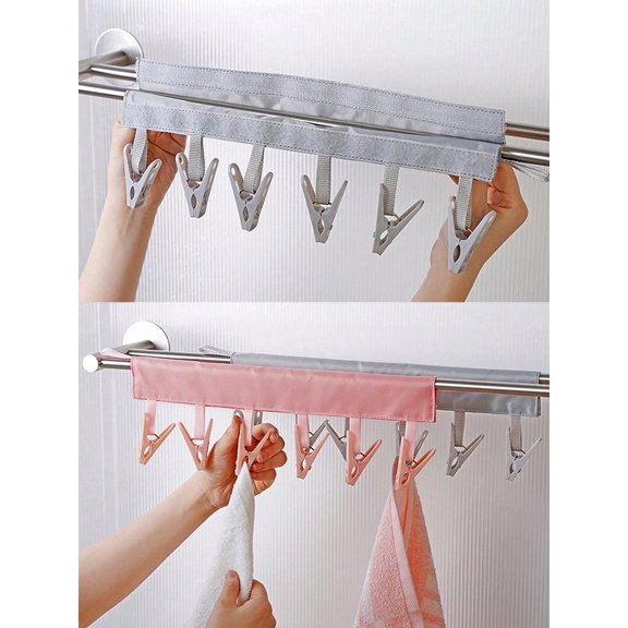 Portable Travel Fabric Clothes Hanger, Multi-Functional Foldable Clothes Clips