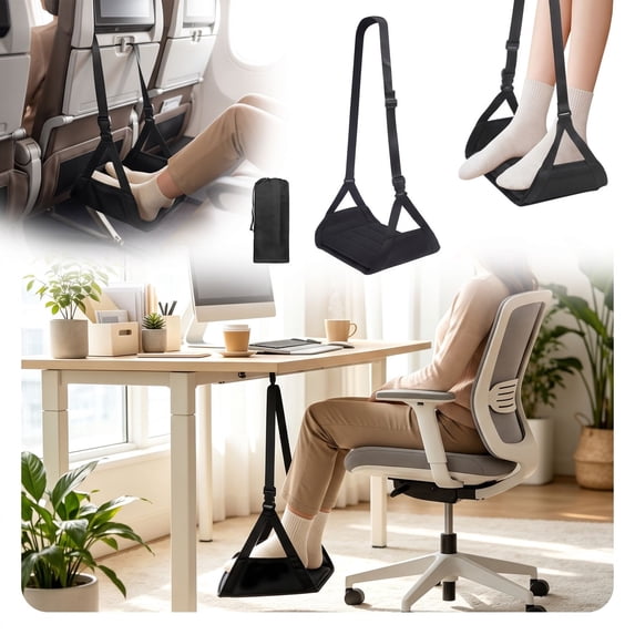 Portable Travel Foot Rest Hammock Foldable Airplane Footrest Adjustable Hanging Sling Breathable Leg Support for Car Office Train Bus Travel Trips
