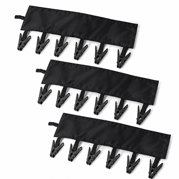 Portable Travel Hanger Clips with 6 Clips - Folding Clothesline Towel Drying Rack for Socks, Swimsuit and Small Items - 3 Pack (Black), Ideal for Hotel, Home, and Luggage Organization