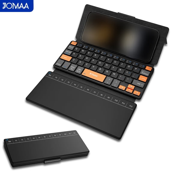 Portable Travel Keyboard with Large-Touchpad, Foldable Bluetooth Wireless Touchpad Keypad with Leather Stand for Windows/Mac OS