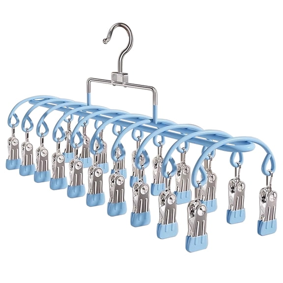Portable Travel Laundry Rack with 20Pcs Rustproof Clip, Durable Stainless Steel Clothesline Holder for Clothes Underwear Sock Drying Portable Outdoor Sock Clothesline, 1Pc(Blue,14x1x8.8")