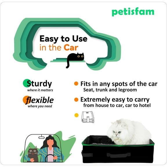 Portable Travel Litter Box for Cats with Lid - Easy to Carry, Clean & Store for Car, Hotel, Airplane