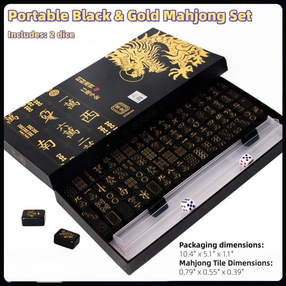 Portable Travel Mahjong Set – Mini 0.79" Small Mahjong Tiles with 2 Dice, Durable Crack-Resistant Hard Material, Compact Carry Case – Perfect for Home, Dorm, Party, Camping, Travel Gifts