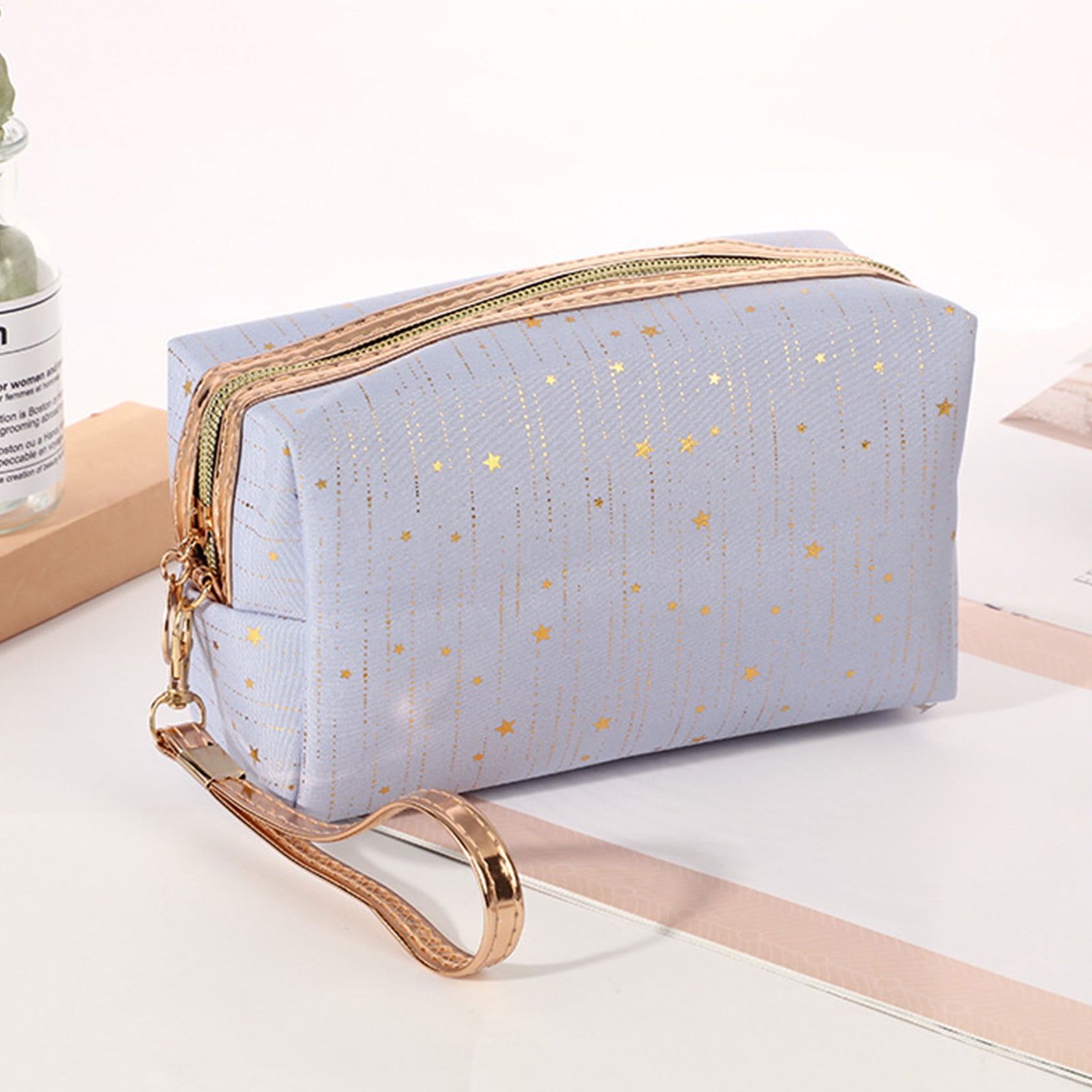 Portable Travel Makeup Bag with Compartments, Black Nylon Cosmetic Case,  Waterproof Toiletry Organizer for Brushes and Accessories, 7.08x3.93x2.95  ...