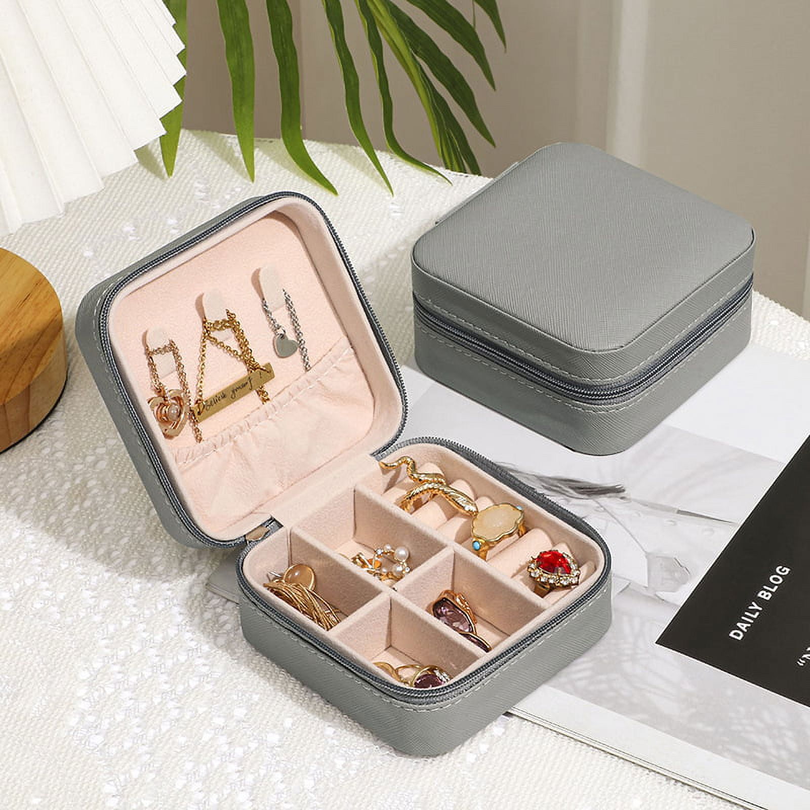 Portable Travel Mini Jewelry Box Leather Jewellery Ring Organizer Case  Storage Gift Box Girls Women 