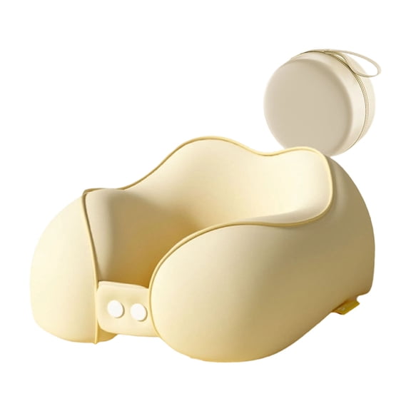 Portable Travel Neck Pillow with EVA Storage Case - Beige - U-Shaped Support for Airplane, Office Napping & Student Travel