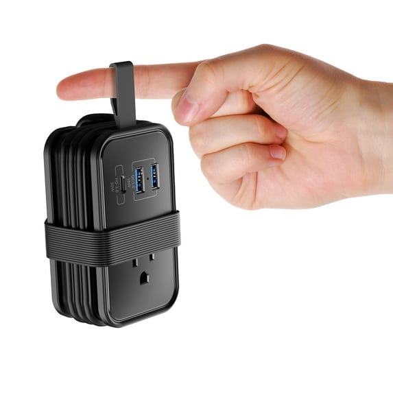 Portable Travel Power Strip with USB Ports – 3ft Flat Plug Extension Cord with 3 AC Outlets, 2 USB-A, 1 USB-C (20W), Cruise Ship Approved Compact Charging Station (Black)