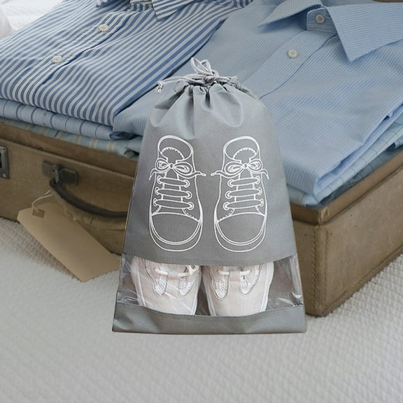 Portable Travel Shoe Bags,14.1x10.6x0.39in Non-Woven Shoe Storage Bags, with Clear Window,Large Drawstring Shoes Pouch Packing Organizers with Rope(Gray)