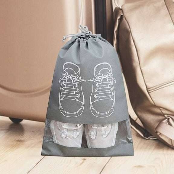 Portable Travel Shoe Bags,17.7x14.1x0.39in Non-Woven Shoe Storage Bags, with Clear Window,Large Drawstring Shoes Pouch Packing Organizers with Rope(Gray)