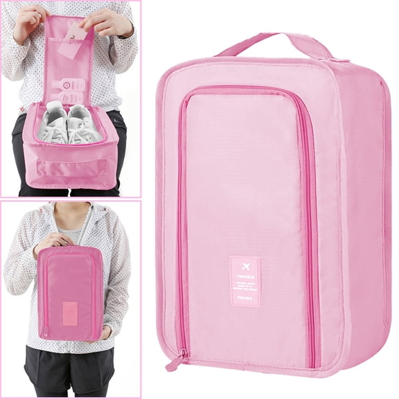 Portable Travel Shoe Storage Bag,Foldable Multifunctional Organizer with Large Capacity Compartments for Shoes & Clothing,Convenient Hand Carrying & Luggage Storage for Business Trips & Travel-Pink