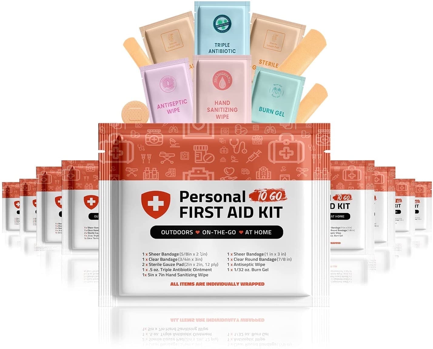 Portable Travel Size First Aid Kit - 10 Pack Orange