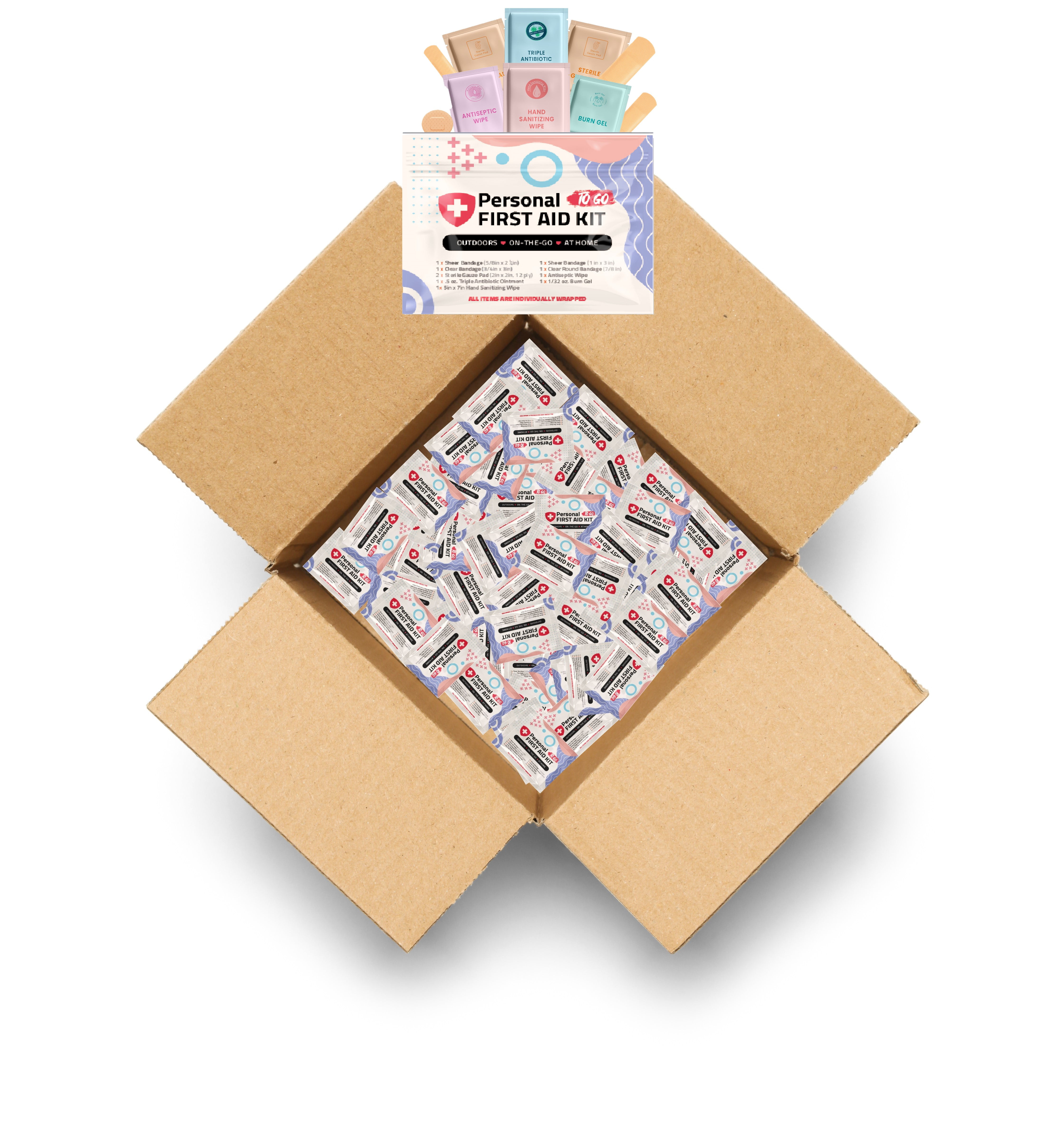 Portable Travel Size First Aid Kit - 60 Pack Case | Perfect for Home, Office, Car, School, Business, Travel, Hiking, Hunting, and Outdoors | Individually Wrapped First Aid Products (Abstract)