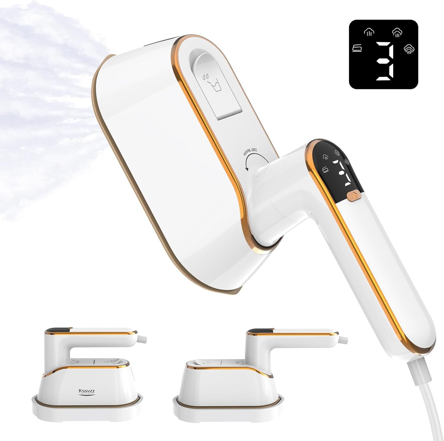 Portable Travel Steamer Iron for Clothes with LCD Display - 4 Mode Handheld Mini Clothing Steam Iron, 1200W Small Garment Steamer, Hand Held Fabric Steamer for Home, Dorm, Travel (120V ONLY)(White)