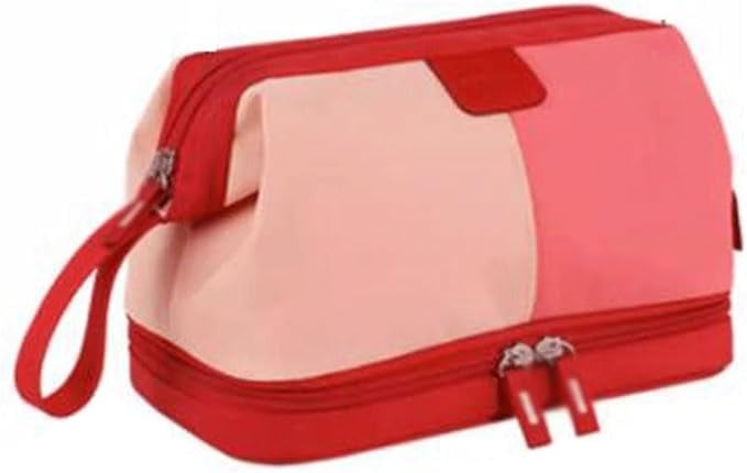 Waterproof Woman's Travel Toiletry Bag,Double Layer Makeup Cosmetic Organizer Pouch,Wet &Dry -Red