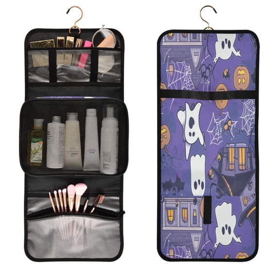 Portable Travel Toiletry Bag Roll up Makeup Bag Spacious Hanging Hook Makeup Bag for Travel Gym Camping Halloween-themed Style