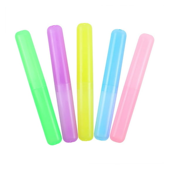 Portable Travel Toothbrush Case - Random Color Plastic Tube | 1pc Foldable Toothbrush Cover for Travel, Camping & Business Trips | Leak-Proof Case with Closure | Multicolor for Family Use(Pink)