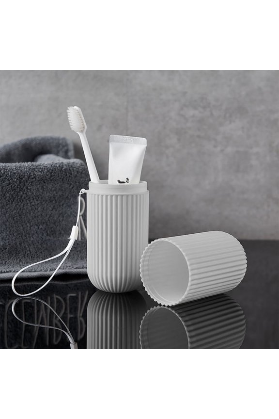 Portable Travel Toothbrush Case with Toothpaste Holder and Cup, PP Toothbrush Organizer with Lanyard for Travel Camping Business Trip and Gym, Sealed Design Keeps Oral Care Items Clean, 19.5cm