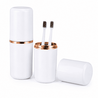 Portable Travel Toothbrush Holder Case with Toothpaste Storage, Double Cup Design Toothbrush Organizer for Bathroom and Travel, White