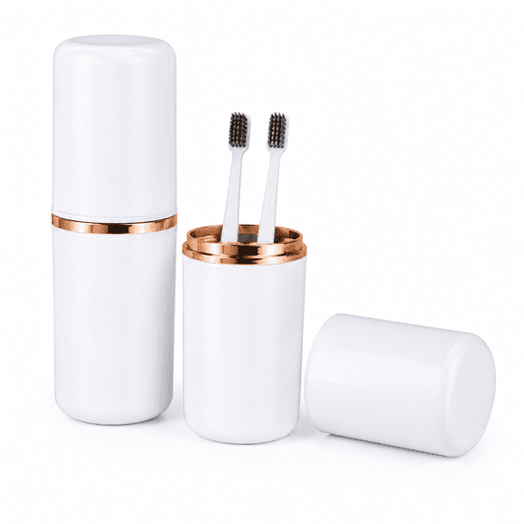 Portable Travel Toothbrush Holder Case with Toothpaste Storage, Double Cup Design Toothbrush Organizer for Bathroom and Travel, White