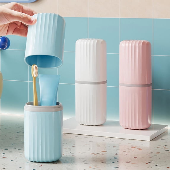 Portable Travel Toothbrush Holder with Cup, Multifunctional Toothbrush Case for Camping, Business Trips and Easter Decor, Travel Essential that Keeps Toothbrushes Clean and Organized, 8*3in, Pink