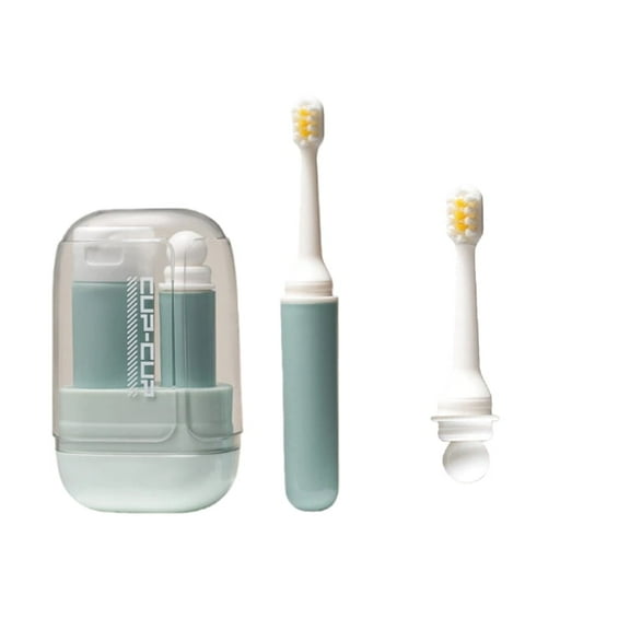 Portable Travel Toothbrush Set - Toothbrush Refill Bottle Mouthwash Cup, Compact Detachable Design, Free Replacement Brush Head, (Blue-Green)