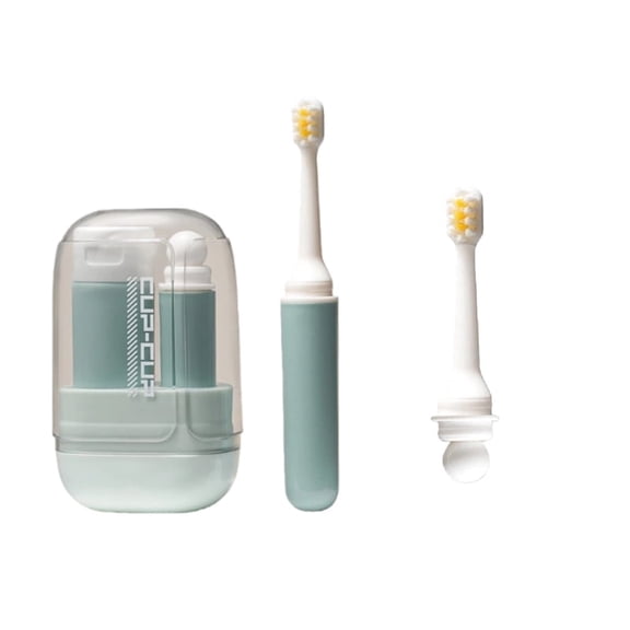 Portable Travel Toothbrush Set - Toothbrush Refill Bottle Mouthwash Cup, Compact Detachable Design, Free Replacement Brush Head, (Blue-Green)