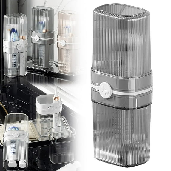 Portable Travel Toothbrush soap Cup Case,Coffee Color Holder with Toothpaste Storage for Camping, Business Trip, Bathroom,Toothbrush Container,Toothbrush Organizer,Grey 1,1PC