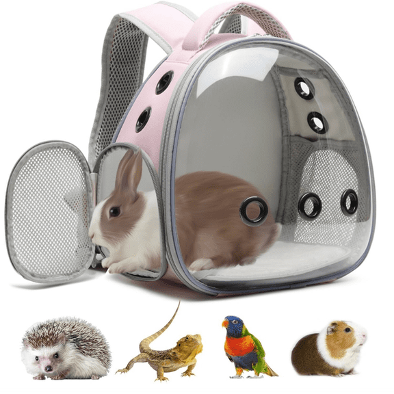 Portable Travel pet Backpack Carrier Hamster Bag Guinea Pig Bird Small Dog cat Backpack Turtle Carrier Rabbit Cage Rabbit Guinea Pig Squirrel Bearded Dragon Breathable Hangbag (Pink)