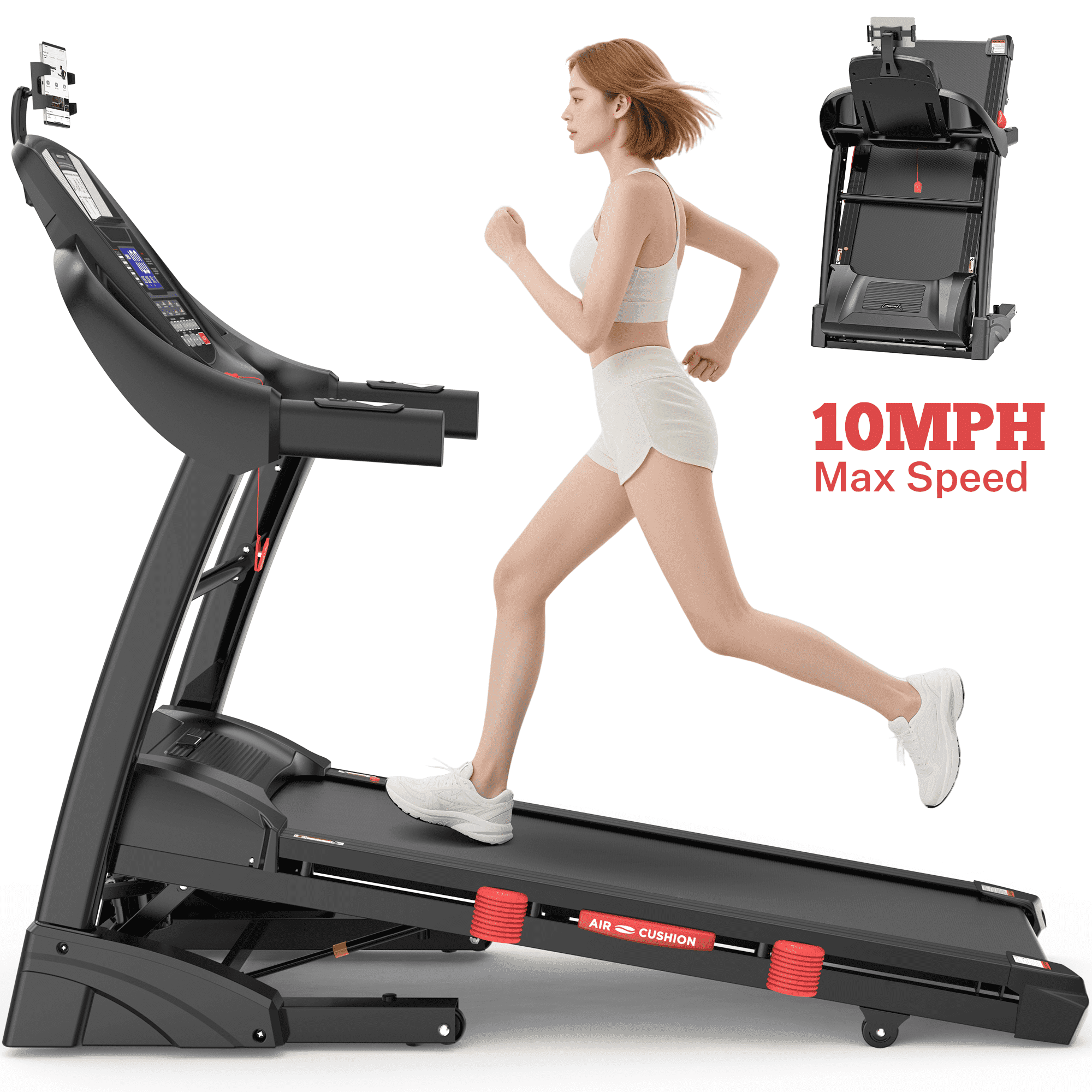 Portable Treadmill with 300 lb for Home/Office, 10 MPH Walking Machine Treadmill with Incline up to 15%, Foldable Treadmill with Handles, Low Noise Walking, Exercise Equipment w/71 ProgramsHP