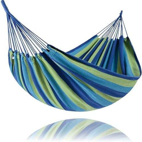 Portable Tree Hammock, Double Hammocks 2 Person with Outer Bag, Blue Stripe