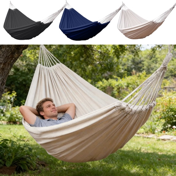 Portable Tree Swing Hammock Heavy Duty Canvas Outdoor Hammocks Anti Tip Spreader Design Ideal For Backyard Patio And Beach Travel