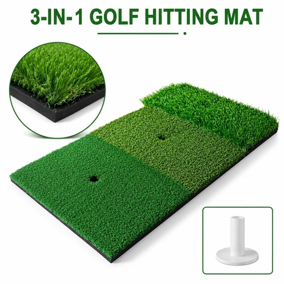 Portable Tri Turf Golf Hitting Mat with Tee, Durable Golf Practice Mat for Men and Golf Enthusiasts, Indoor Outdoor Swing Training Pad for Practice and Holiday Golf Gifts
