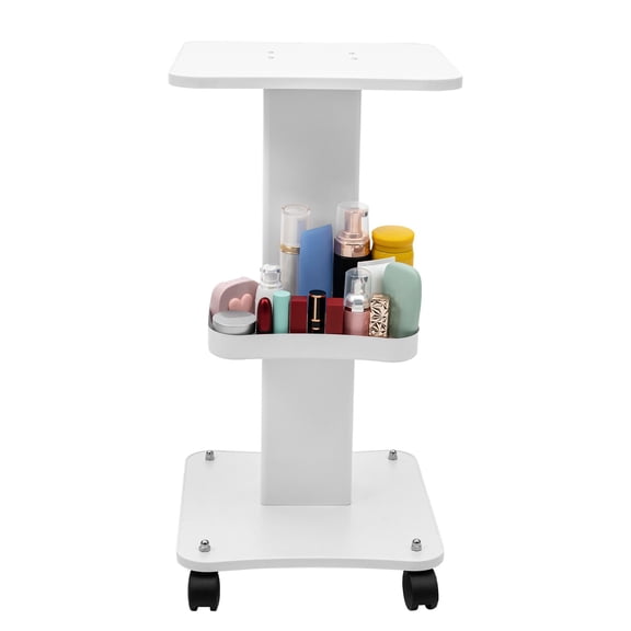 Portable Trolley Tray Cart Instrument Wheel Mute Tire 360 Rolling Trolley Cart Storage Equipment Machine Utility Storage Cart with Roller +Tray White