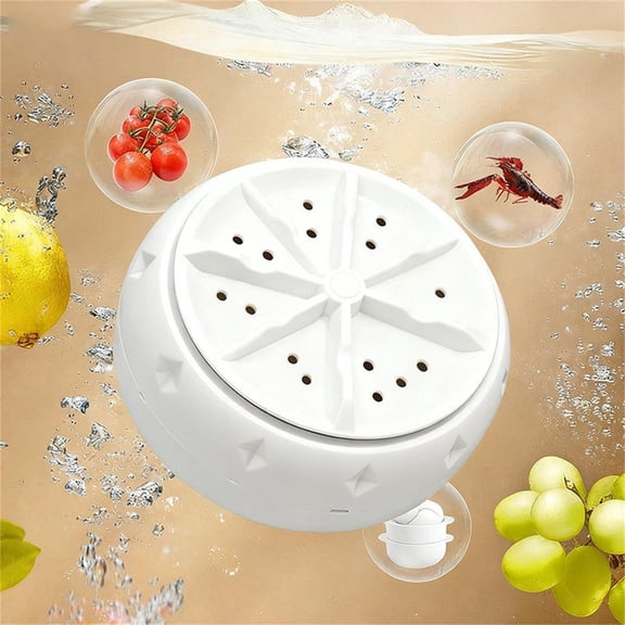 Portable Turbine Vegetable Fruit Washer - Electric Food Cleaner with High-Power Rotation, Durable Food-Grade Plastic, Perfect for Home Kitchen Produce Cleaning Sanitizing, White