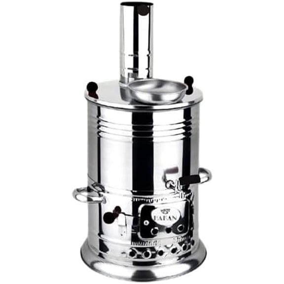 Portable Turkish Samovar Tea Kettle, Camping Water Boiler Tea Pot, Wood, Coals Fired Semaver Teapot, Water Heater for Camping, Picnic, Hunting, Outdoor Activities with Black Handles | 135.2 oz (4 lt)