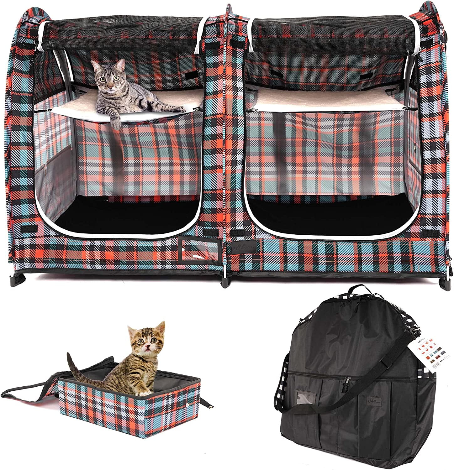 Mispace Portable Twin Compartment Show House Cat Cage Condo,Comfy