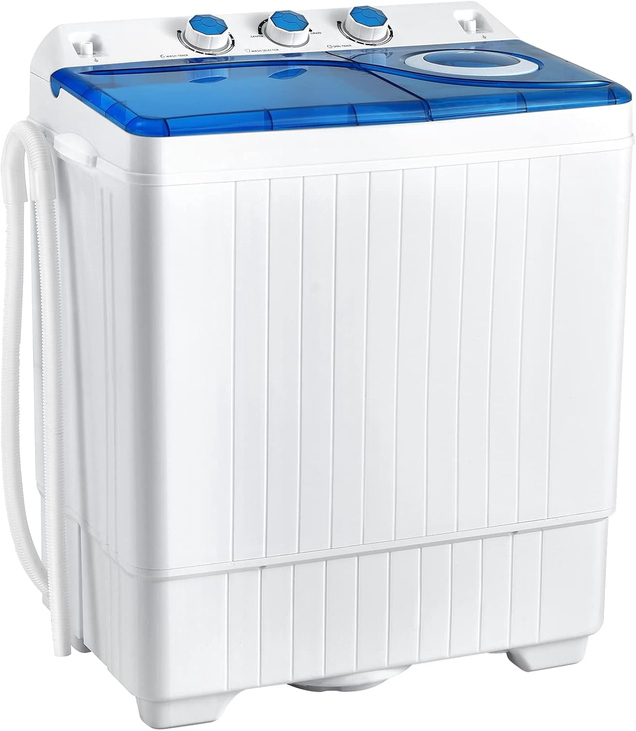 Portable Twin Tub Washing Machine with 26lbs Total Capacity, 18lbs Washer & 8lbs Spinner Combo, Built-in Drain Pump & Timer Knobs for Home Dorm Apartment Use