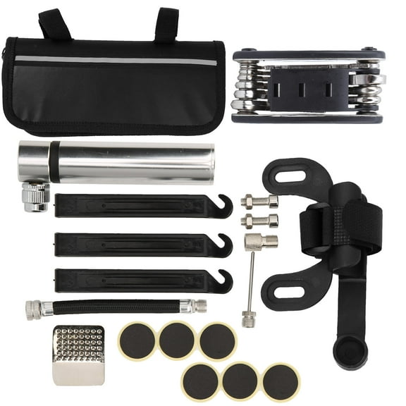 Portable Tyre Inflator & Repair Set for Bicycles - Silver 120PSI Mini Bike Pump with 16-in-1 Tool Kit