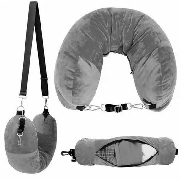 Portable U-Shaped Travel Neck Pillow, Soft Plush Clothes Storage Pillowcase, Multifunctional Outdoor Headrest, Compact Rest Pillow for Travel Car Plane Home Use