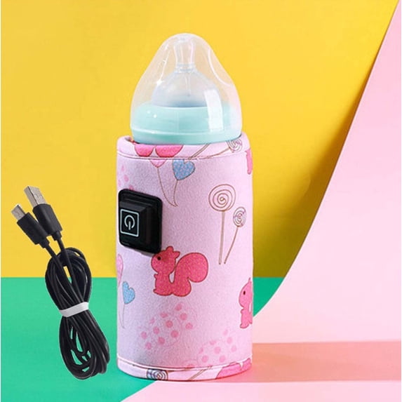 Portable USB Baby Bottle Warmer, Milk Bag and Thermal Insulation, Adjustable Temperature, Smart Chip Control, 3 Power Options, Fits Most Bottles, 28.5x13cm Velvet