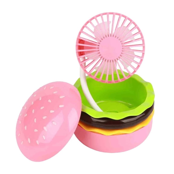Portable USB Burger Mini Fan with Built-in Beauty Mirror, Cute Handheld Fan for Travel and Personal Use