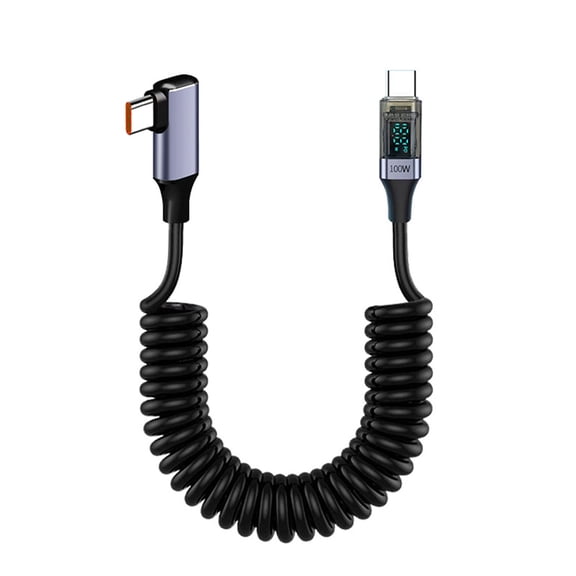 Portable USB C Quick Charging Wire Type C PD100W Charging Cable Spring Data Line with Digital Readout Extend Up to 180cm