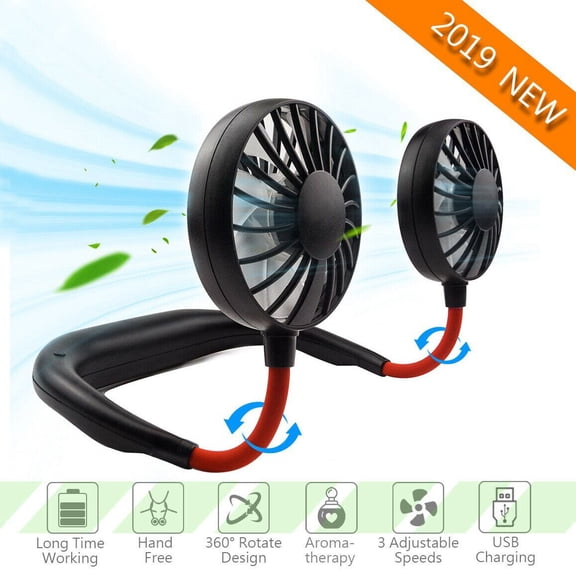 Portable USB Charging Fan Neckband Dual Cooling Mini Fan Lazy Neck Hanging Style